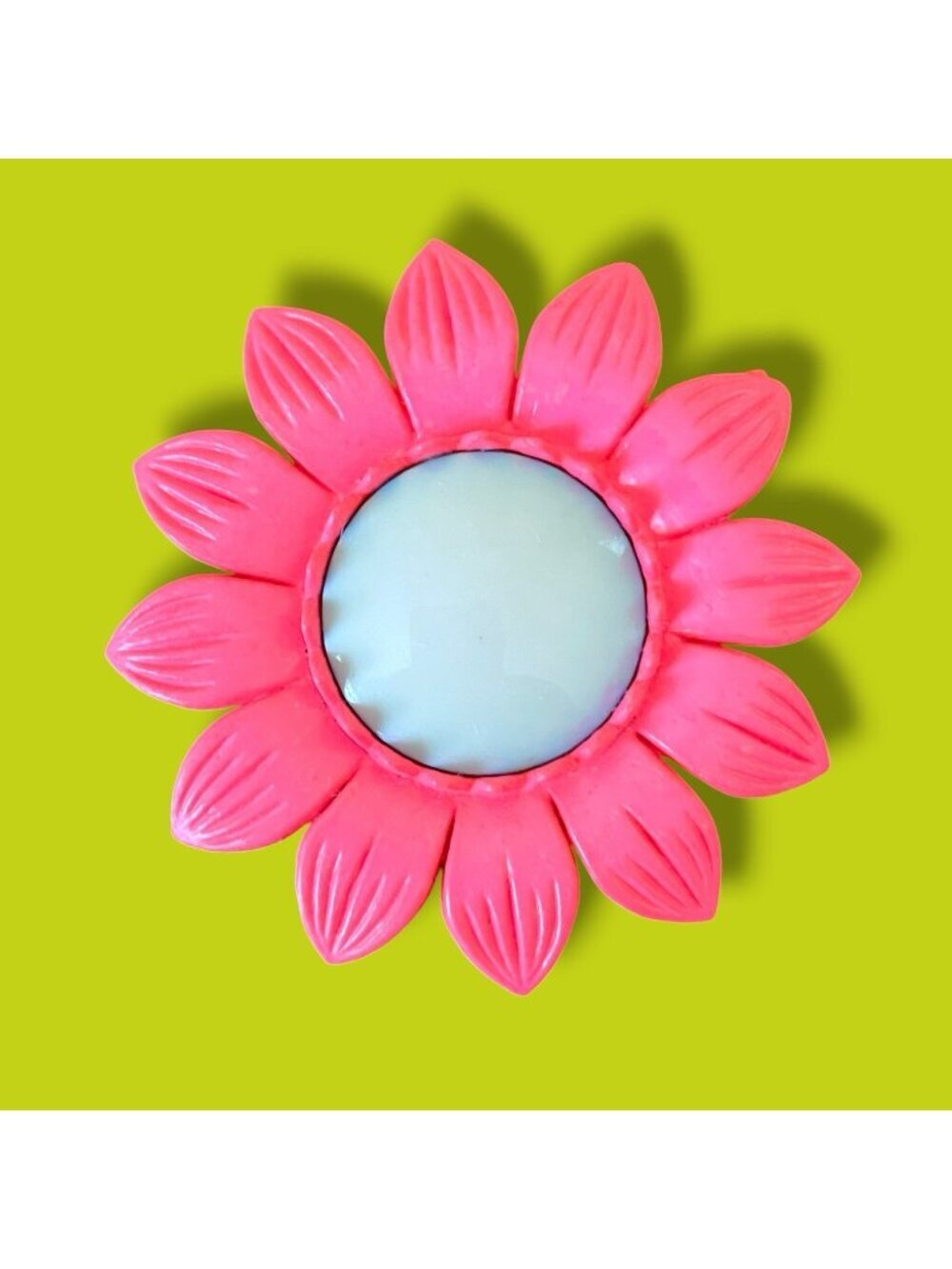 Vintage 1960s Plastic Flower Power Brooch Pink White Large 3" Pop Art MOD Pin